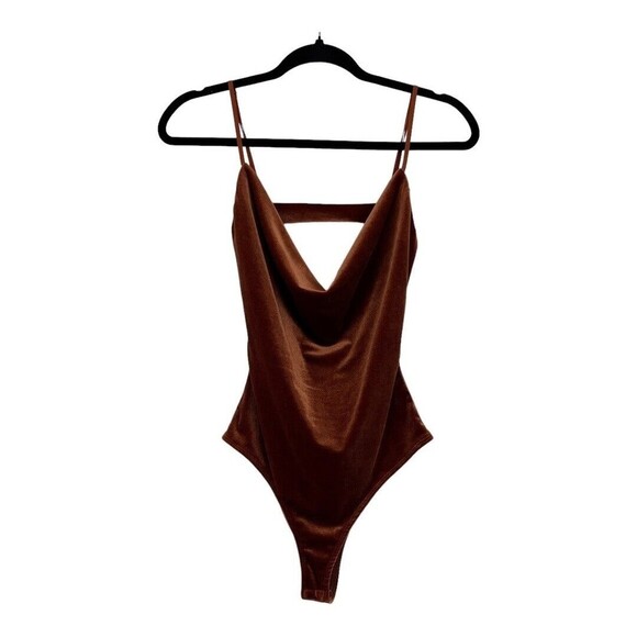 Fashion Nova Womens Size Medium Rust Cowl Play Velvet Bodysuit - Picture 1 of 3